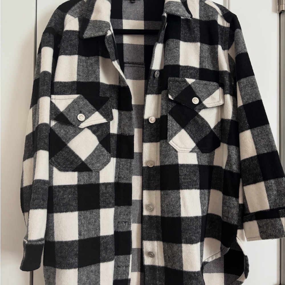Black and White Plaid Shirt Jacket